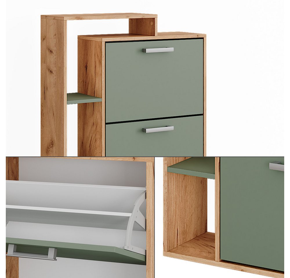 Vicco Schuhkipper Orlando, Goldkraft Eiche/Grün, 80 x 128.3 cm mit 3 Fächern (1 St) – Bild 5 von 5