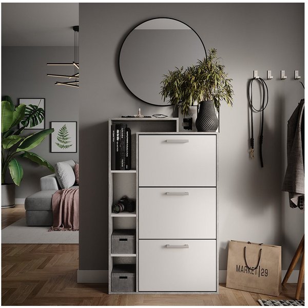 Vicco Schuhkipper Orlando, Beton/Weiß, 80 x 128.3 cm mit 3 Fächern (1 St)