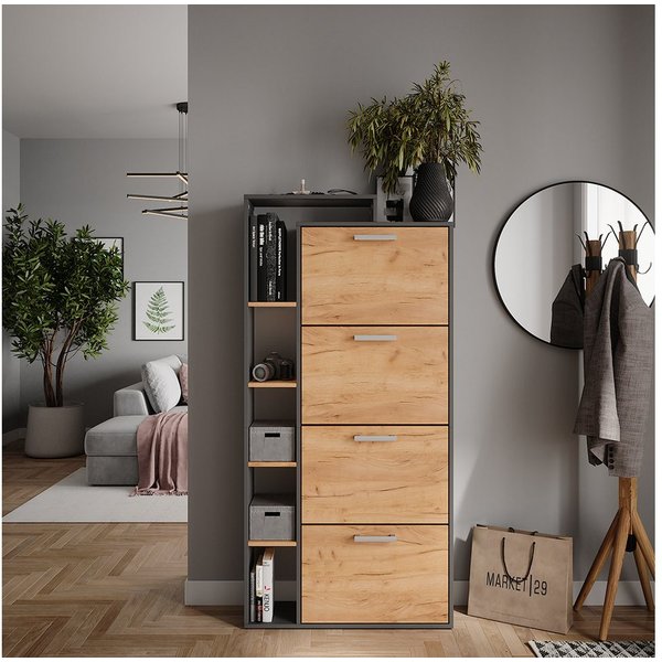 Vicco Schuhkipper Orlando, Goldkraft Eiche/Anthrazit, 80 x 166.1 cm mit 4 Fächern (1 St)