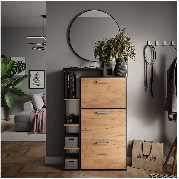 Vicco Schuhkipper Orlando, Goldkraft Eiche/Anthrazit, 80 x 128.3 cm mit 3 Fächern (1 St)