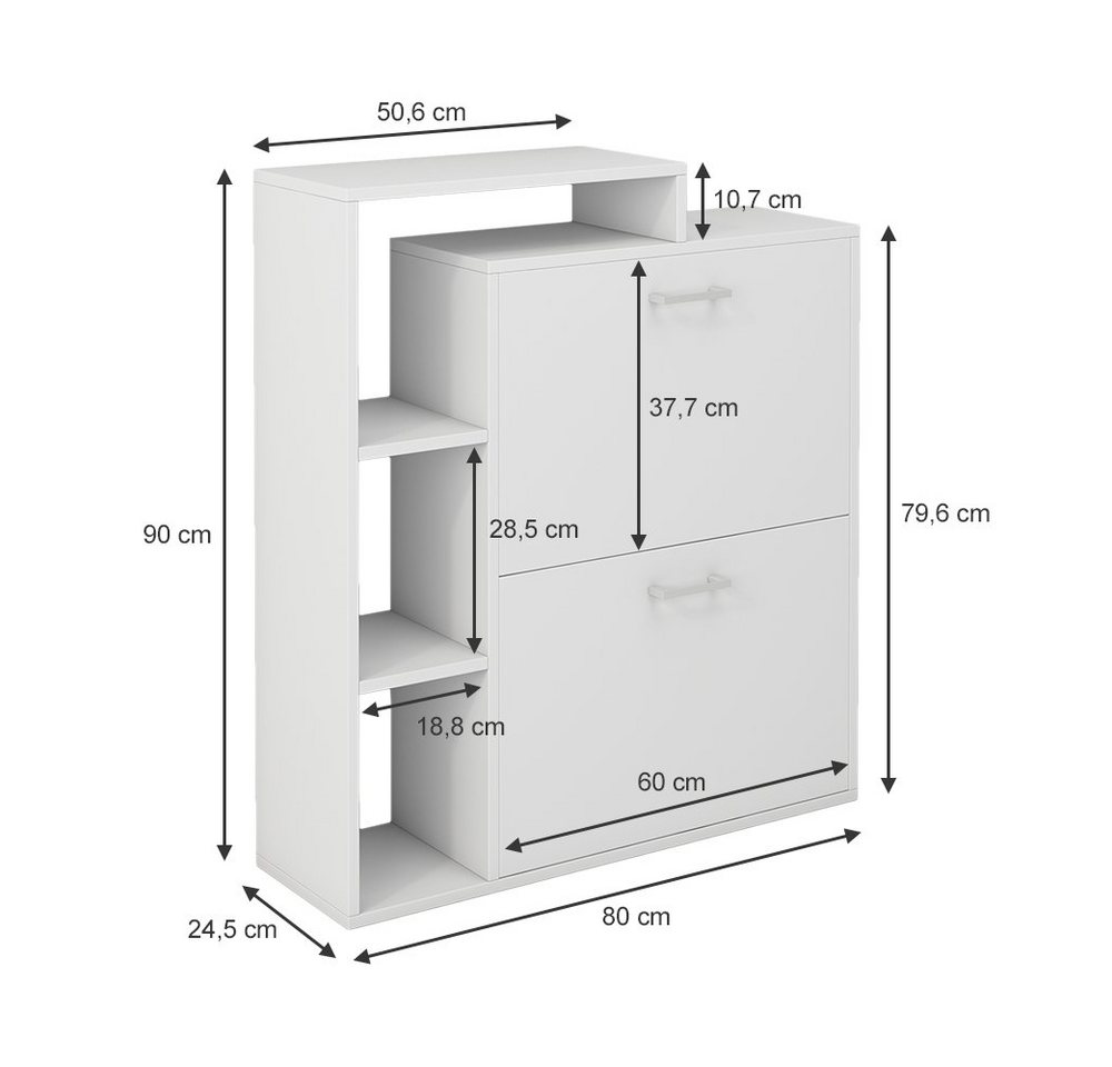 Vicco Schuhkipper Tobias, Weiß/Weiß, 80 x 90 cm (1 St), mit Kippfächern – Bild 4 von 5
