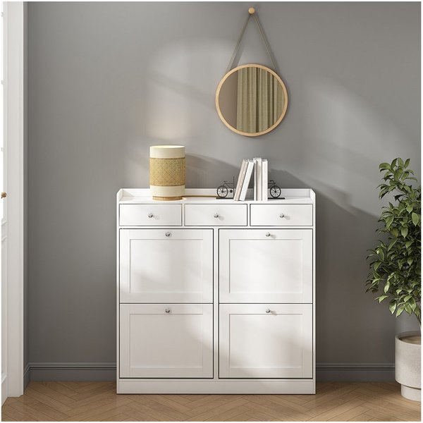 Vicco Schuhkipper Vitto, Weiß, 100 x 99.5 cm mit 3 Schubladen & 4 Klappfächern (1 St)