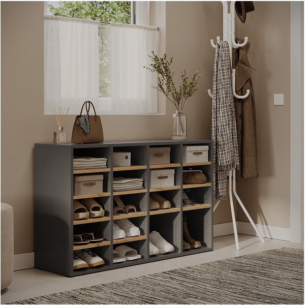 Vicco Schuhregal Lysander, Anthrazit/Goldkraft Eiche, 104.2 x 65.5 cm mit 18 offenen..., 1-tlg.