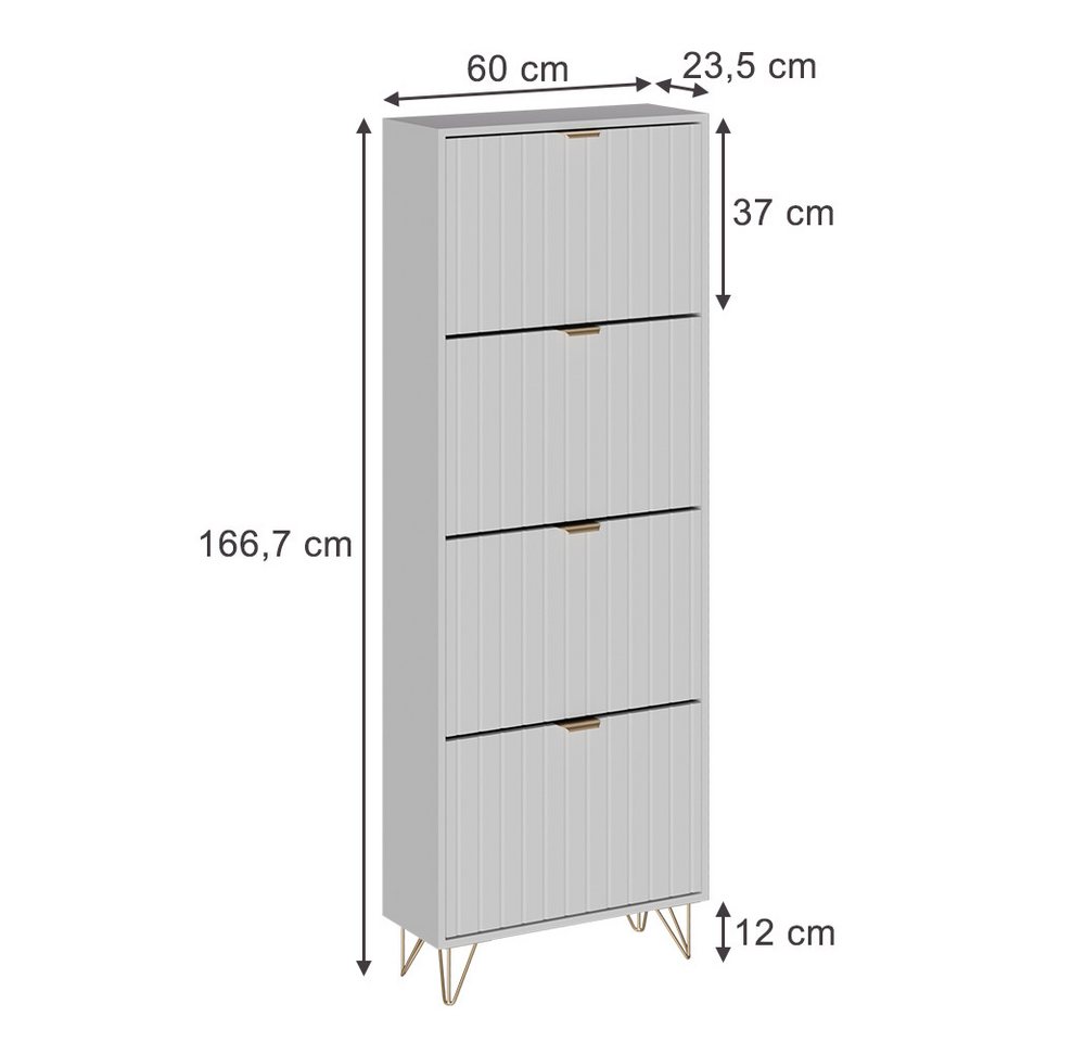 Vicco Schuhschrank Helge, Weiß, 60 x 166.7 cm 4 Fächer (1-St) – Bild 3 von 5
