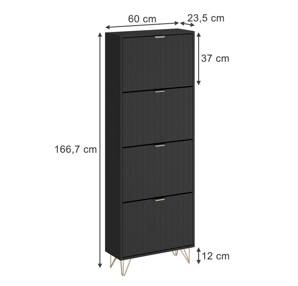 Vicco Schuhschrank Helge, Schwarz, 60 x 166.7 cm 4 Fächer (1-St) – Bild 3 von 5