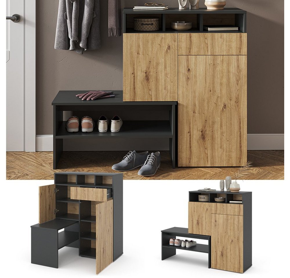 Vicco Schuhschrank Selena, Anthrazit/Eiche, 125 x 102 cm (1-St) mit Sitzbank – Bild 3 von 5