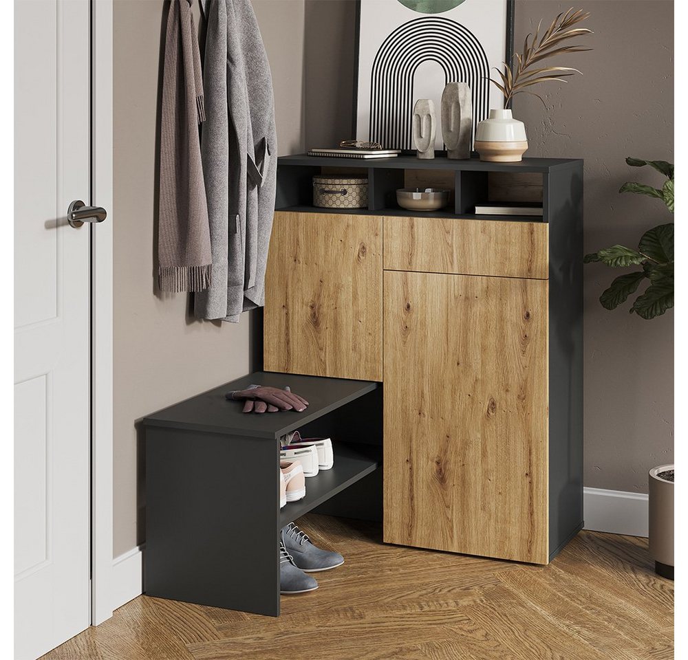 Vicco Schuhschrank Selena, Anthrazit/Eiche, 125 x 102 cm (1-St) mit Sitzbank – Bild 5 von 5