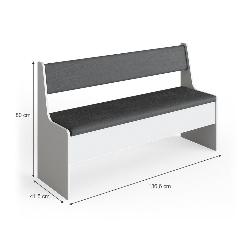 Vicco Sitzbank Roman, Weiß/Anthrazit, 136 x 42 cm (1-St) – Bild 3 von 5