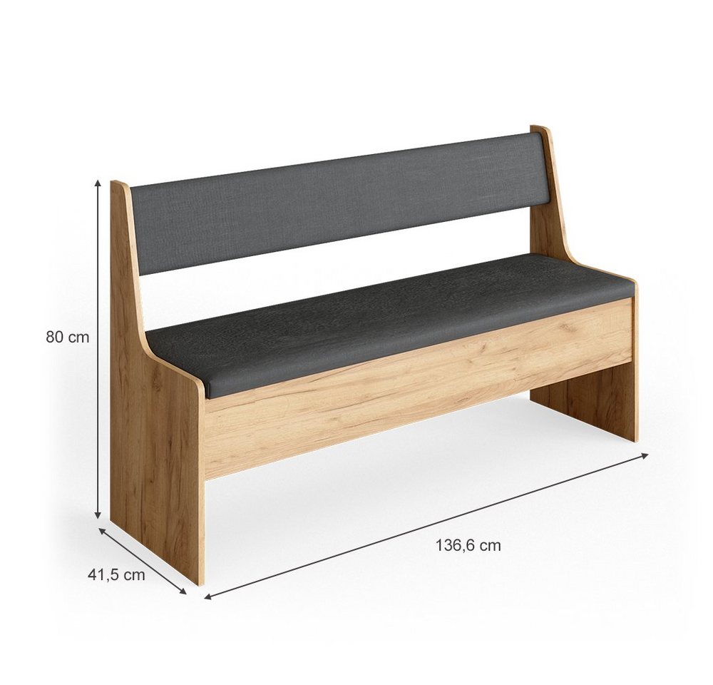 Vicco Sitzbank Roman, Goldkraft Eiche/Anthrazit, 136.6 x 41.5 cm (1-St) – Bild 3 von 5