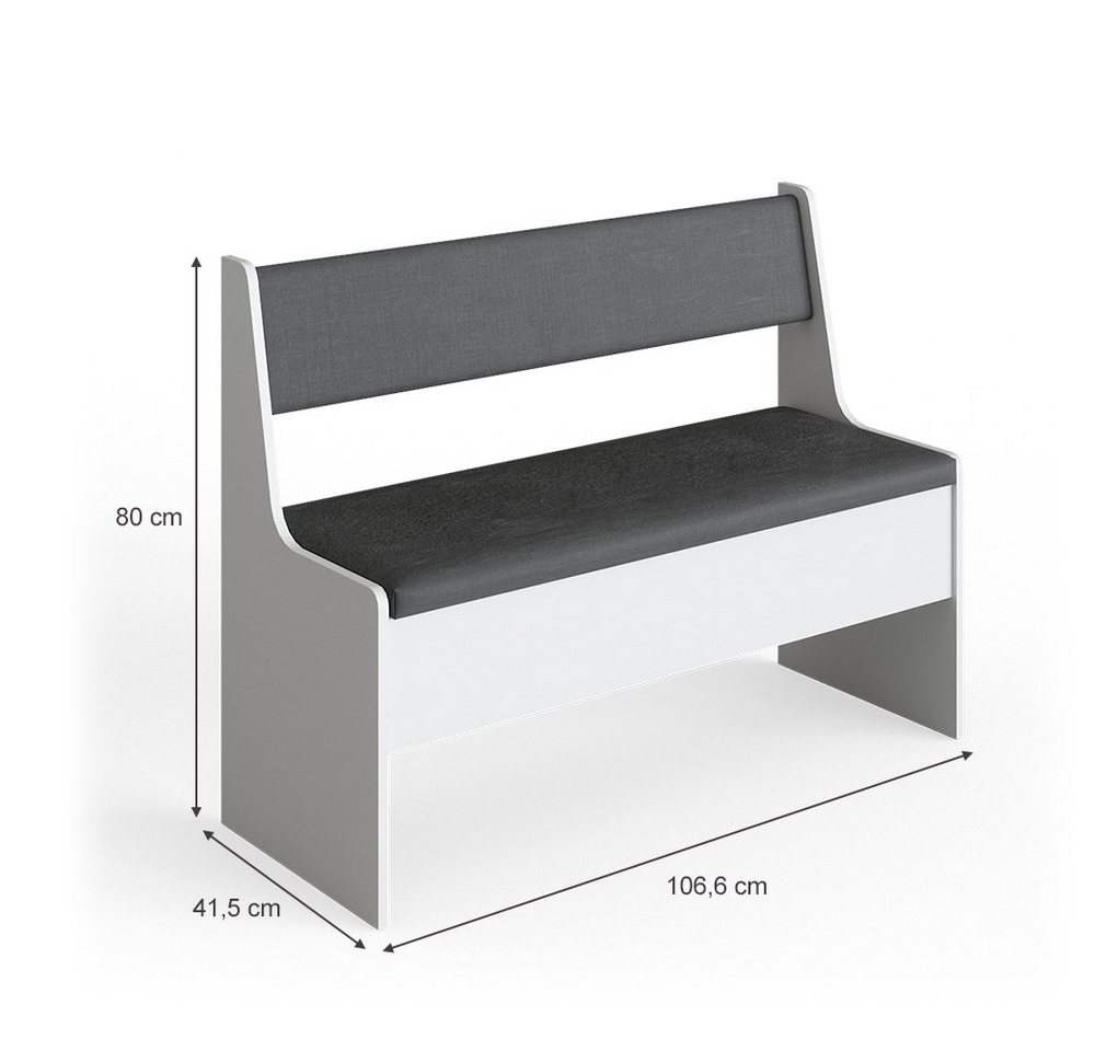Vicco Sitzbank Roman, Weiß/Anthrazit, 106 x 42 cm (1-St) – Bild 3 von 5