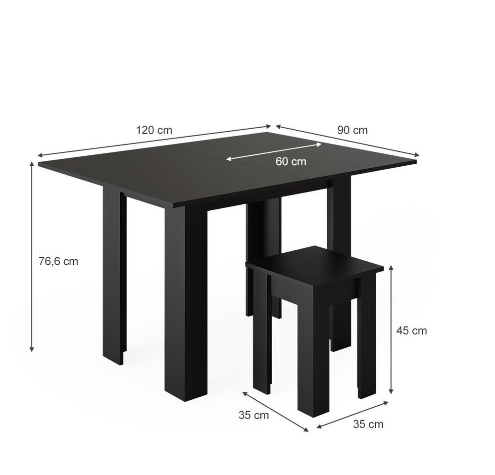 Vicco Sitzgruppe Roman, Schwarz, 90 x 60 cm, (2-tlg) – Bild 4 von 5