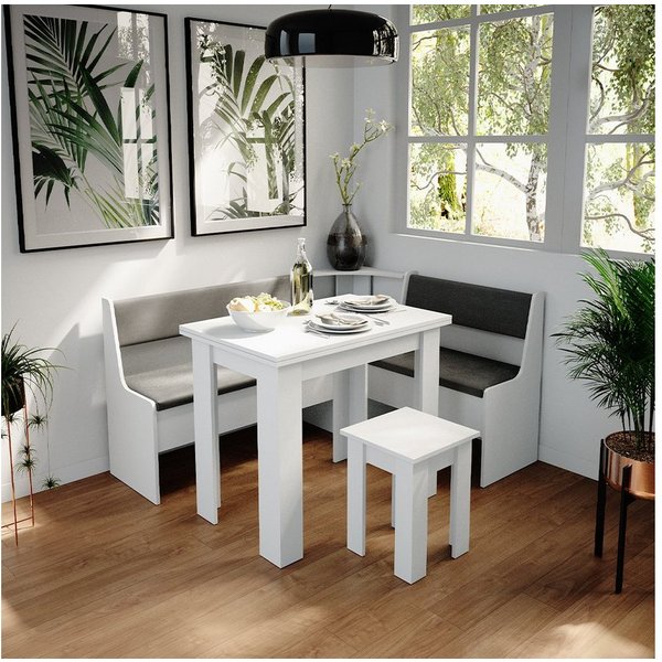Vicco Sitzgruppe Roman, Weiß/Anthrazit, 150 x 120 cm mit Tisch, (Set, 5-tlg., 5-er Set), bequeme Polsterung