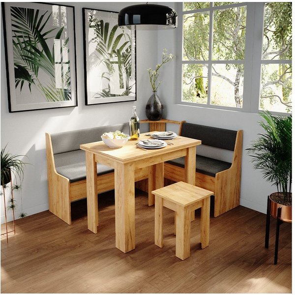 Vicco Sitzgruppe Roman, Goldkraft Eiche/Anthrazit, 150 x 120 cm mit Tisch, (Set, 5-tlg., 5-er Set), bequeme Polsterung