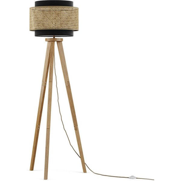 Vicco Stehlampe Morten, Rattan/Schwarz, 45 x 142 cm
