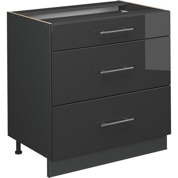 Vicco Unterschrank Fame-Line, Anthrazit Hochglanz/Anthrazit, 80 cm mit 3 Schubladen, o... (1-St)