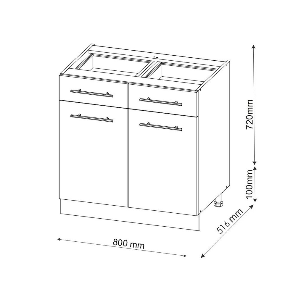Vicco Unterschrank Fame-Line, Grün-Gold Landhaus/Anthrazit, 80 cm ohne Arbeitsplatte (1-St) – Bild 2 von 5