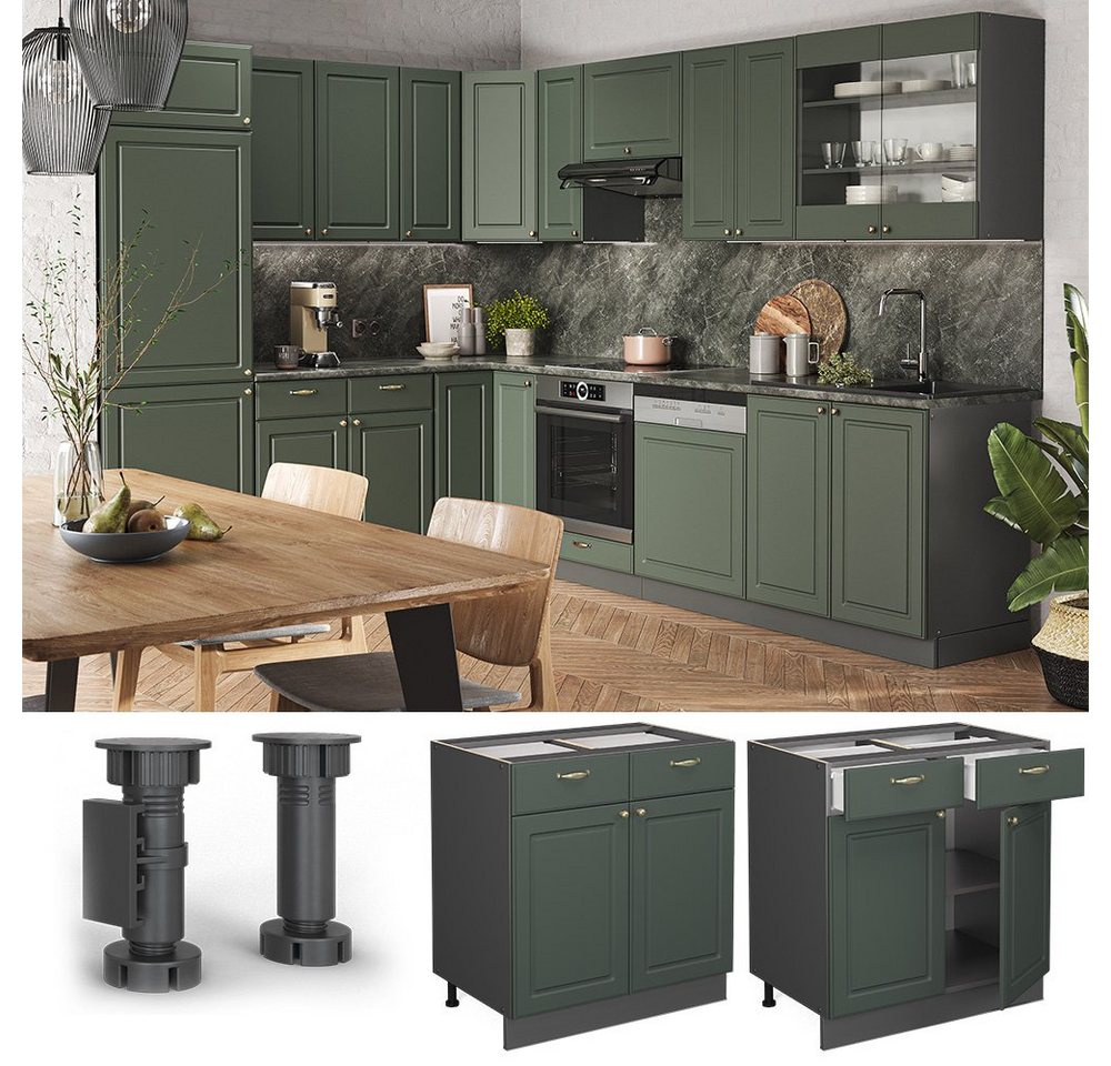 Vicco Unterschrank Fame-Line, Grün-Gold Landhaus/Anthrazit, 80 cm ohne Arbeitsplatte (1-St) – Bild 4 von 5