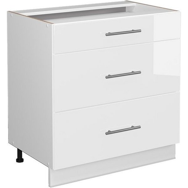 Vicco Unterschrank Fame-Line, Weiß Hochglanz/Weiß, 80 cm mit 3 Schubladen, ohne Arbe... (1-St)