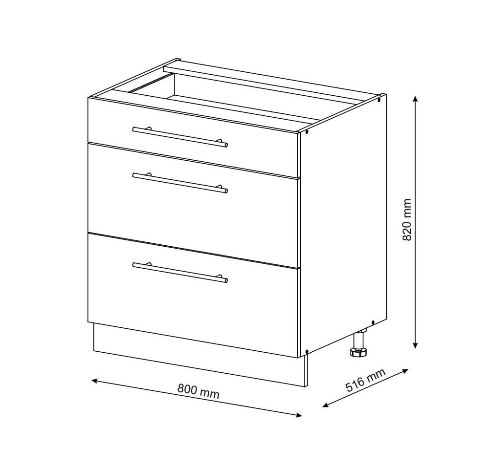 Vicco Unterschrank Fame-Line, Weiß Hochglanz/Weiß, 80 cm mit 3 Schubladen, ohne Arbe... (1-St) – Bild 2 von 5
