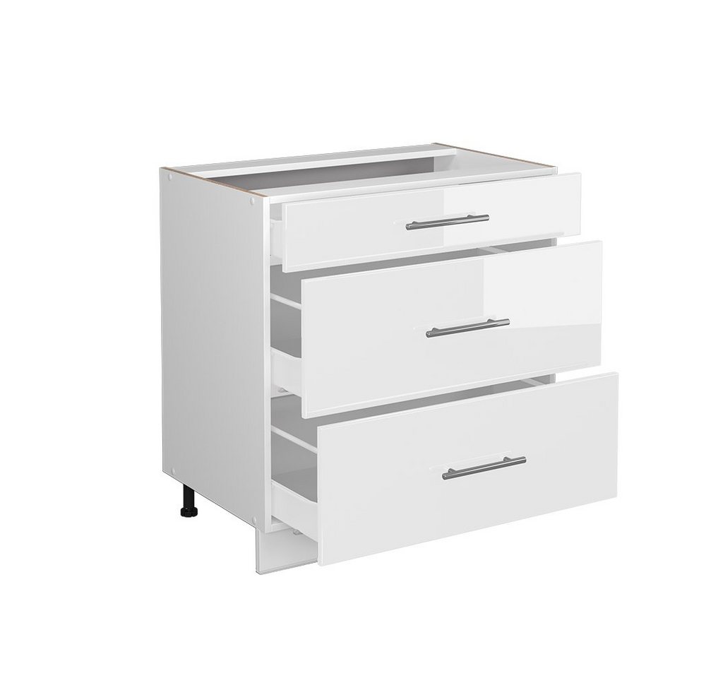 Vicco Unterschrank Fame-Line, Weiß Hochglanz/Weiß, 80 cm mit 3 Schubladen, ohne Arbe... (1-St) – Bild 5 von 5