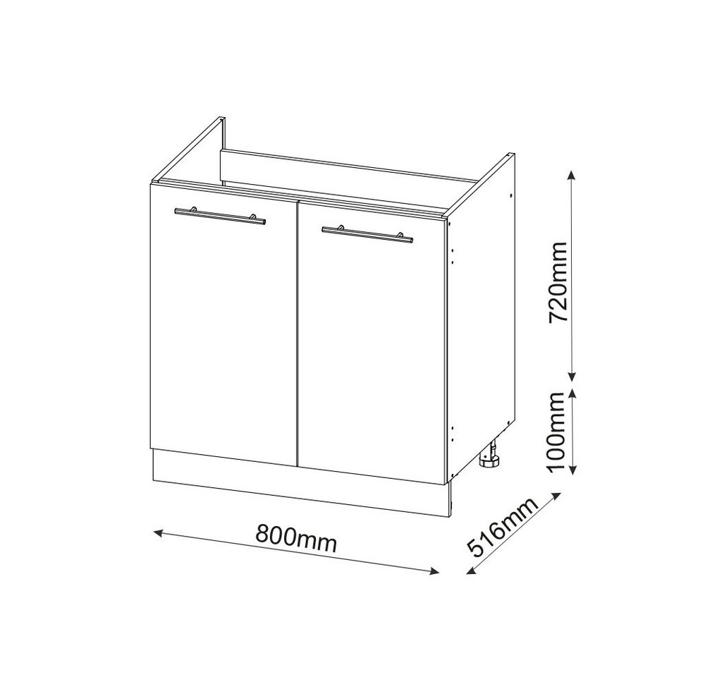 Vicco Unterschrank Fame-Line, Bordeaux Hochglanz/Anthrazit, 80 cm ohne Arbeitsplatte (1-St) – Bild 2 von 5