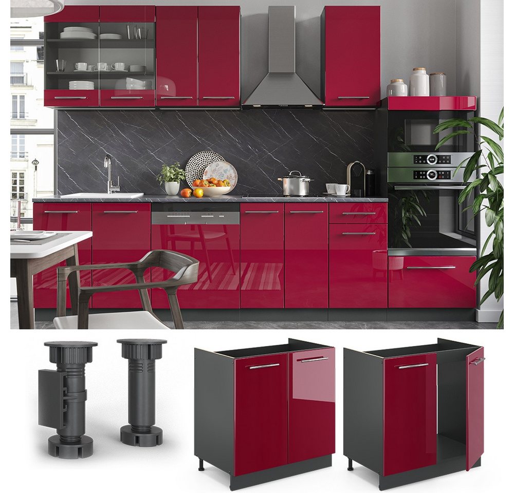 Vicco Unterschrank Fame-Line, Bordeaux Hochglanz/Anthrazit, 80 cm ohne Arbeitsplatte (1-St) – Bild 4 von 5