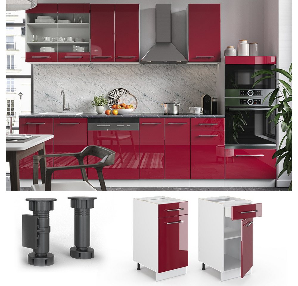 Vicco Unterschrank Fame-Line, Bordeaux Hochglanz/Weiß, 40 cm ohne Arbeitsplatte (1-St) – Bild 4 von 5