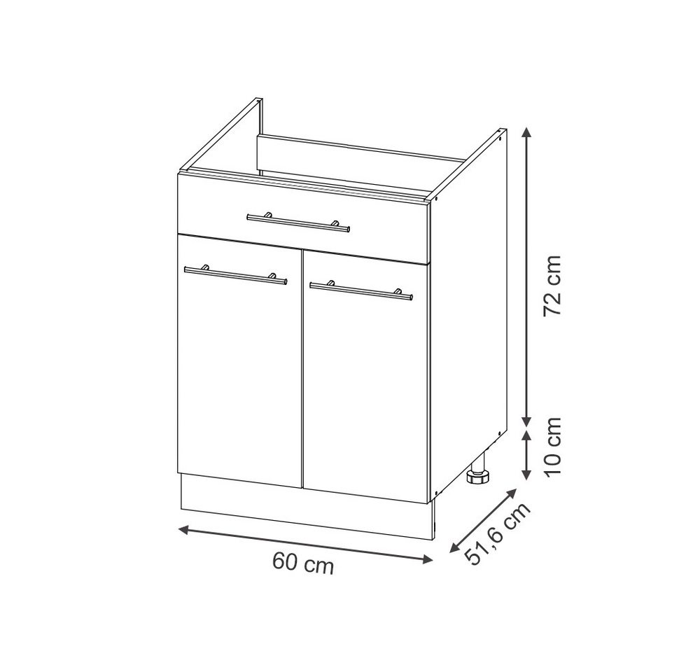 Vicco Unterschrank Fame-Line, Weiß Hochglanz/Weiß, 60 cm mit Schublade, ohne Arbeits... (1-St) – Bild 2 von 5