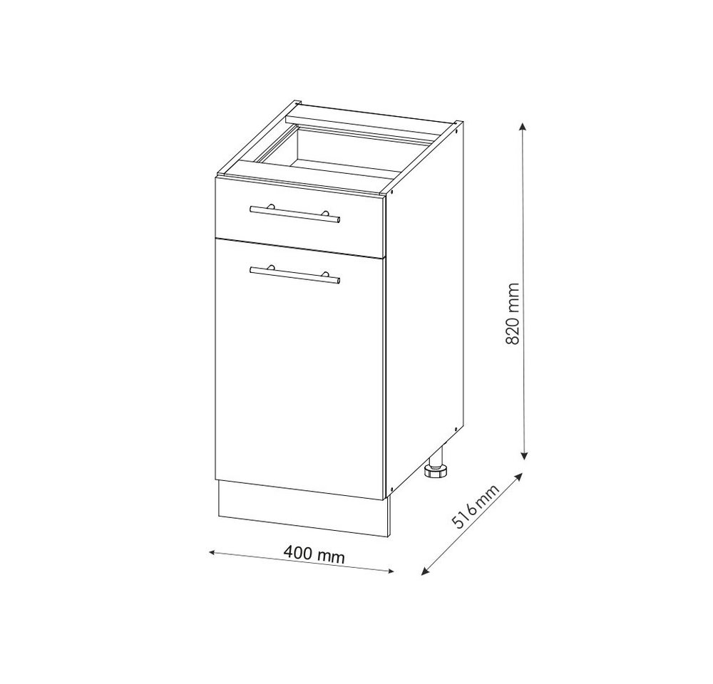 Vicco Unterschrank Fame-Line, Bordeaux Hochglanz/Eiche, 40 cm ohne Arbeitsplatte (1-St) – Bild 2 von 5