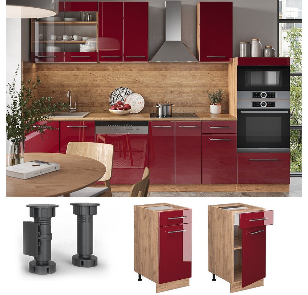 Vicco Unterschrank Fame-Line, Bordeaux Hochglanz/Eiche, 40 cm ohne Arbeitsplatte (1-St) – Bild 4 von 5