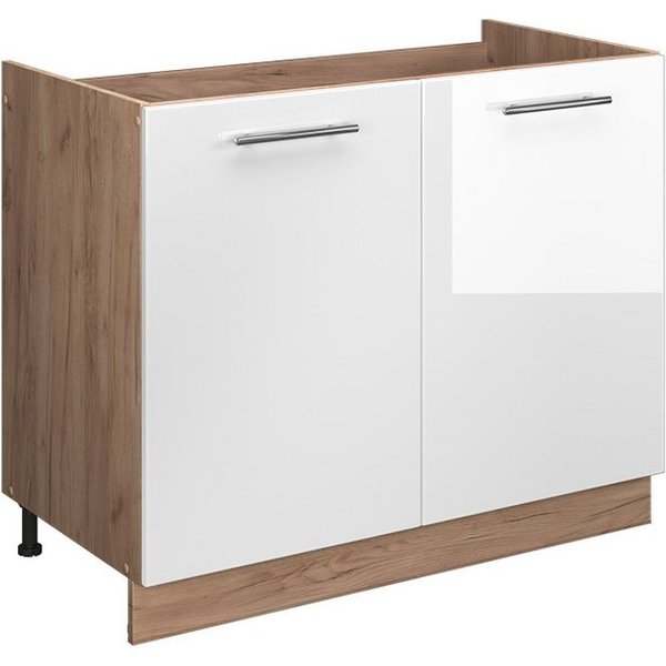 Vicco Unterschrank Fame-Line, Weiß Hochglanz/Goldkraft Eiche, 100 cm ohne Arbeitsplatte (1-St)