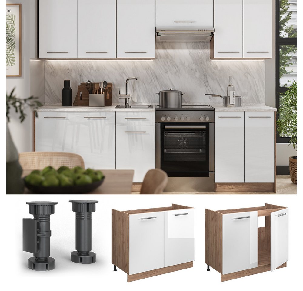 Vicco Unterschrank Fame-Line, Weiß Hochglanz/Goldkraft Eiche, 100 cm ohne Arbeitsplatte (1-St) – Bild 4 von 5