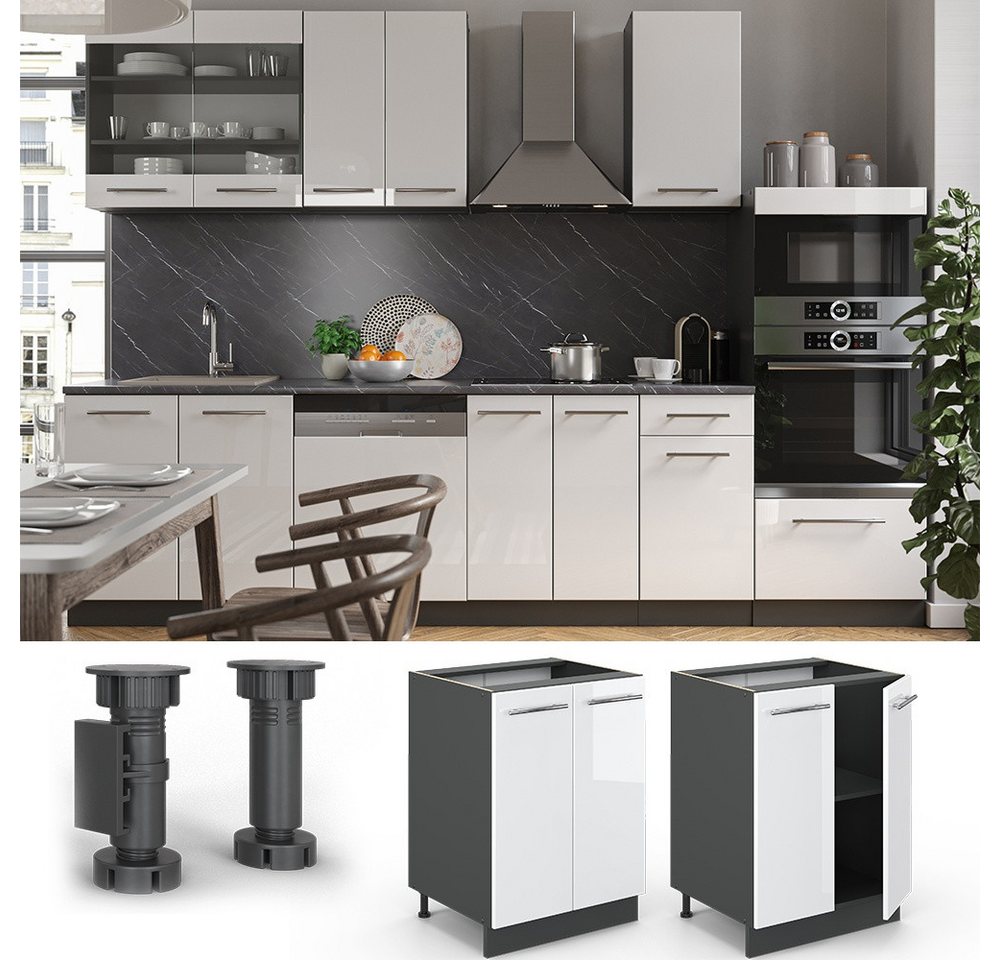 Vicco Unterschrank Fame-Line, Weiß Hochglanz/Anthrazit, 60 cm ohne Arbeitsplatte (1-St) – Bild 4 von 5