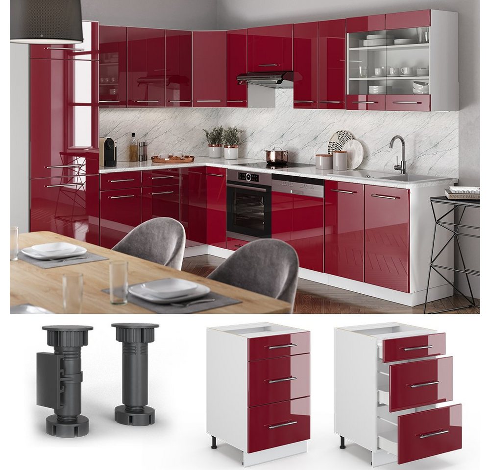 Vicco Unterschrank Fame-Line, Bordeaux Hochglanz/Weiß, 50 cm ohne Arbeitsplatte (1-St) – Bild 4 von 5