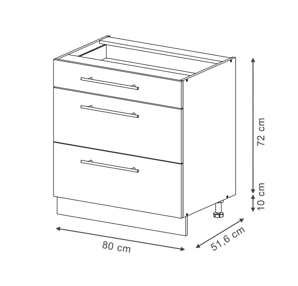 Vicco Unterschrank Fame-Line, GrauBeige/Anthrazit, 80 cm mit 3 Schubladen, ohne Arbeit... (1-St) – Bild 2 von 5