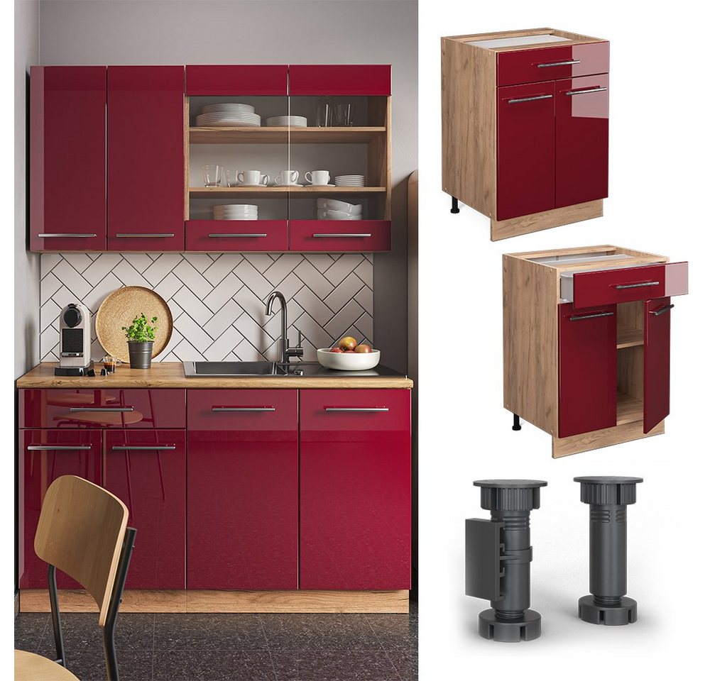 Vicco Unterschrank Fame-Line, Bordeaux Hochglanz/Eiche 60cm, ohne Arbeitsplatte (1-St) – Bild 4 von 5