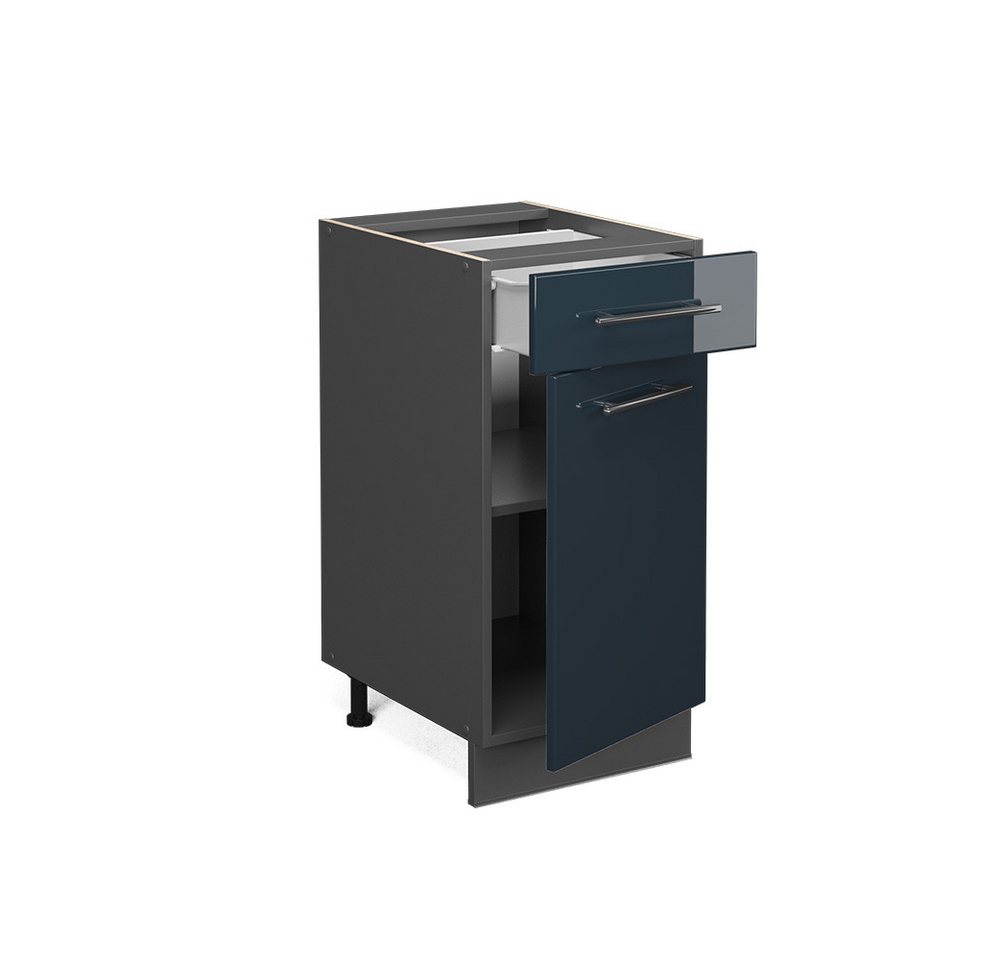 Vicco Unterschrank Fame-Line, Dunkelblau Hochglanz/Anthrazit, 40 cm ohne Arbeitsplatte (1-St) – Bild 5 von 5