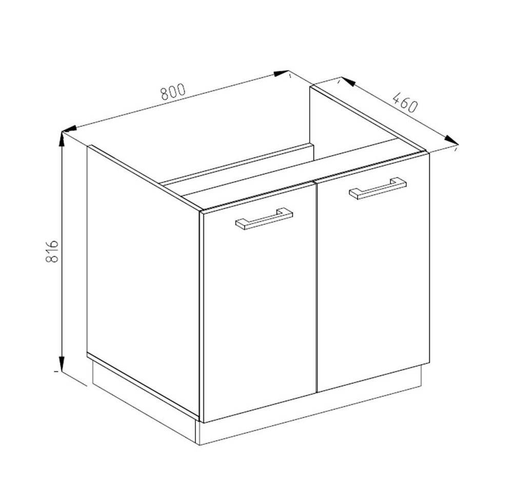 Vicco Unterschrank R-Line, Beton/Weiß, 80 cm ohne Arbeitsplatte (1-St) – Bild 2 von 5