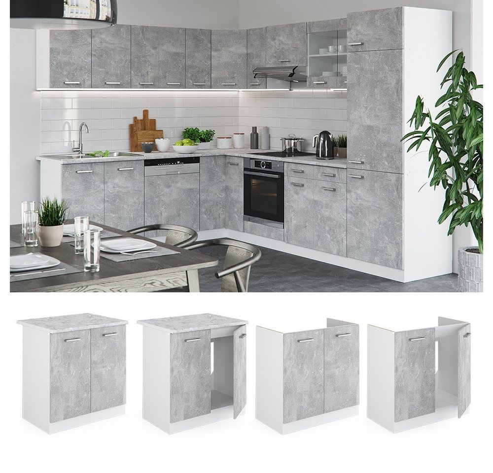 Vicco Unterschrank R-Line, Beton/Weiß, 80 cm ohne Arbeitsplatte (1-St) – Bild 3 von 5
