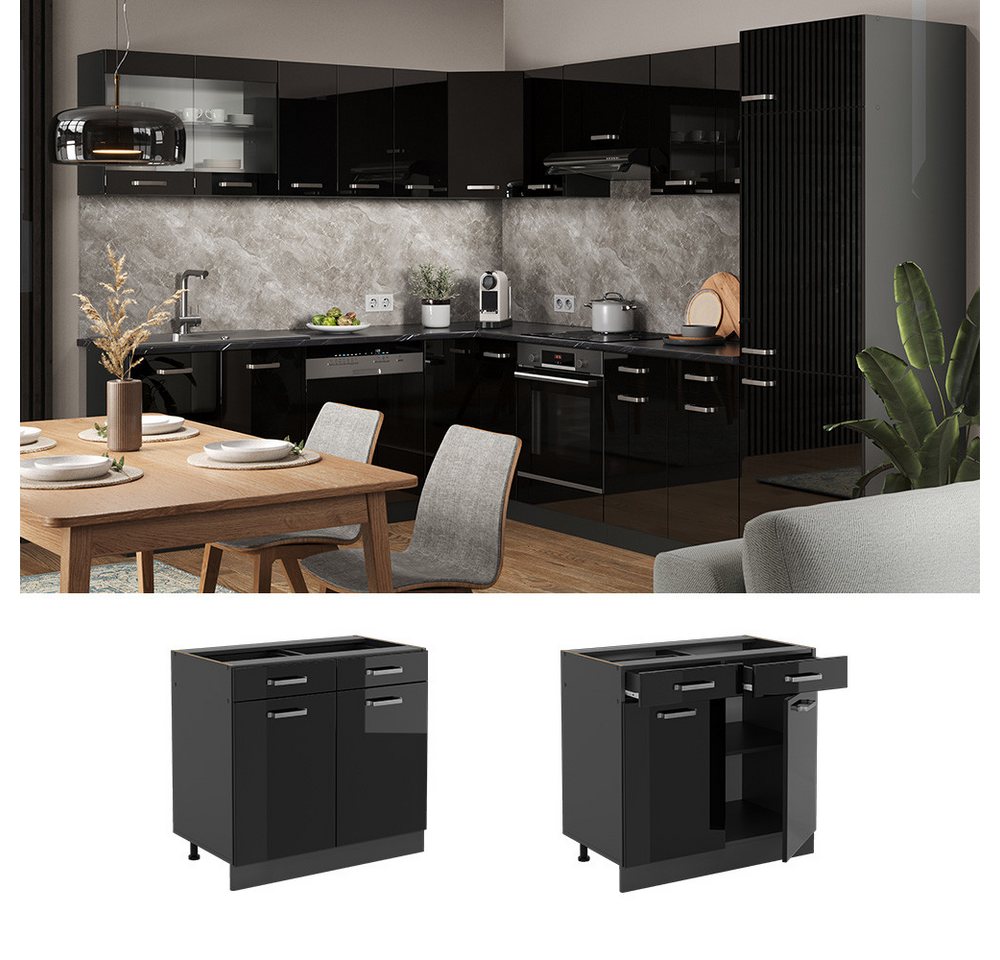 Vicco Unterschrank R-Line, Schwarz Hochglanz/Anthrazit, 80 cm ohne Arbeitsplatte (1-St) – Bild 3 von 5