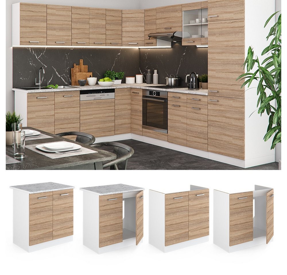 Vicco Unterschrank R-Line, Sonoma/Weiß, 80 cm ohne Arbeitsplatte (1-St) – Bild 3 von 5