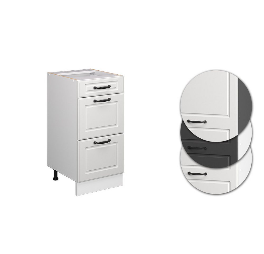 Vicco Unterschrank R-Line, Weiß Landhaus/Weiß, 40 cm mit Schubladen, ohne Arbeitsplatte (1-St) – Bild 5 von 5