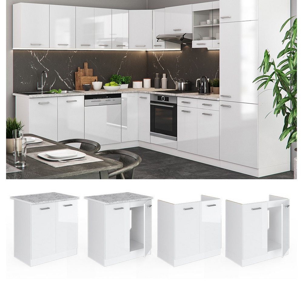 Vicco Unterschrank R-Line, Weiß Hochglanz/Weiß, 80 cm ohne Arbeitsplatte (1-St) – Bild 3 von 5