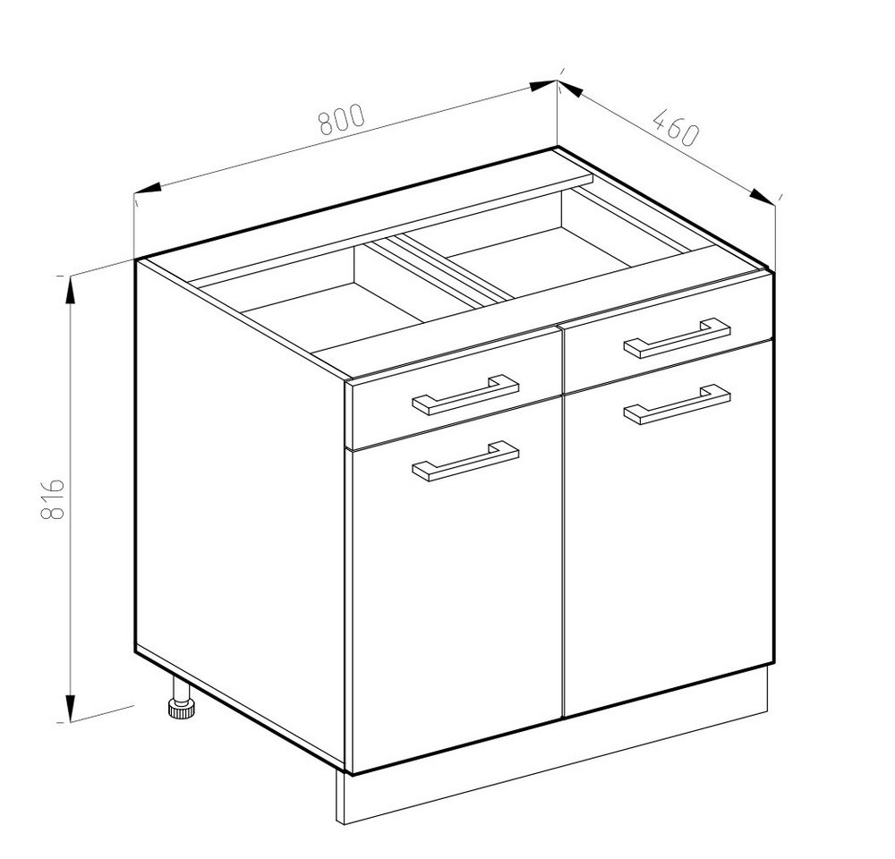 Vicco Unterschrank R-Line, Weiß Hochglanz/Anthrazit, 80 cm ohne Arbeitsplatte (1-St) – Bild 2 von 5