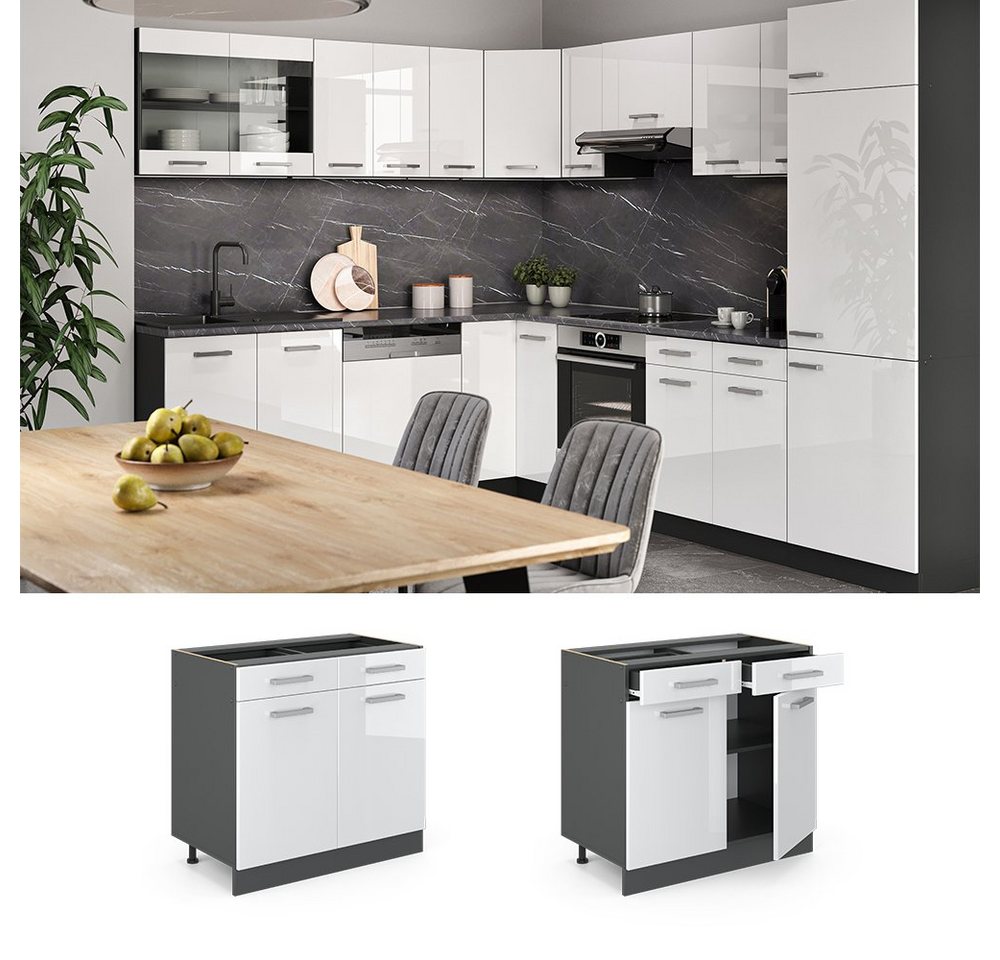 Vicco Unterschrank R-Line, Weiß Hochglanz/Anthrazit, 80 cm ohne Arbeitsplatte (1-St) – Bild 3 von 5