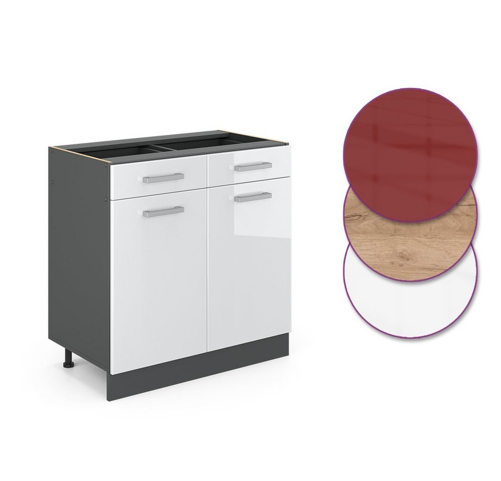 Vicco Unterschrank R-Line, Weiß Hochglanz/Anthrazit, 80 cm ohne Arbeitsplatte (1-St) – Bild 5 von 5