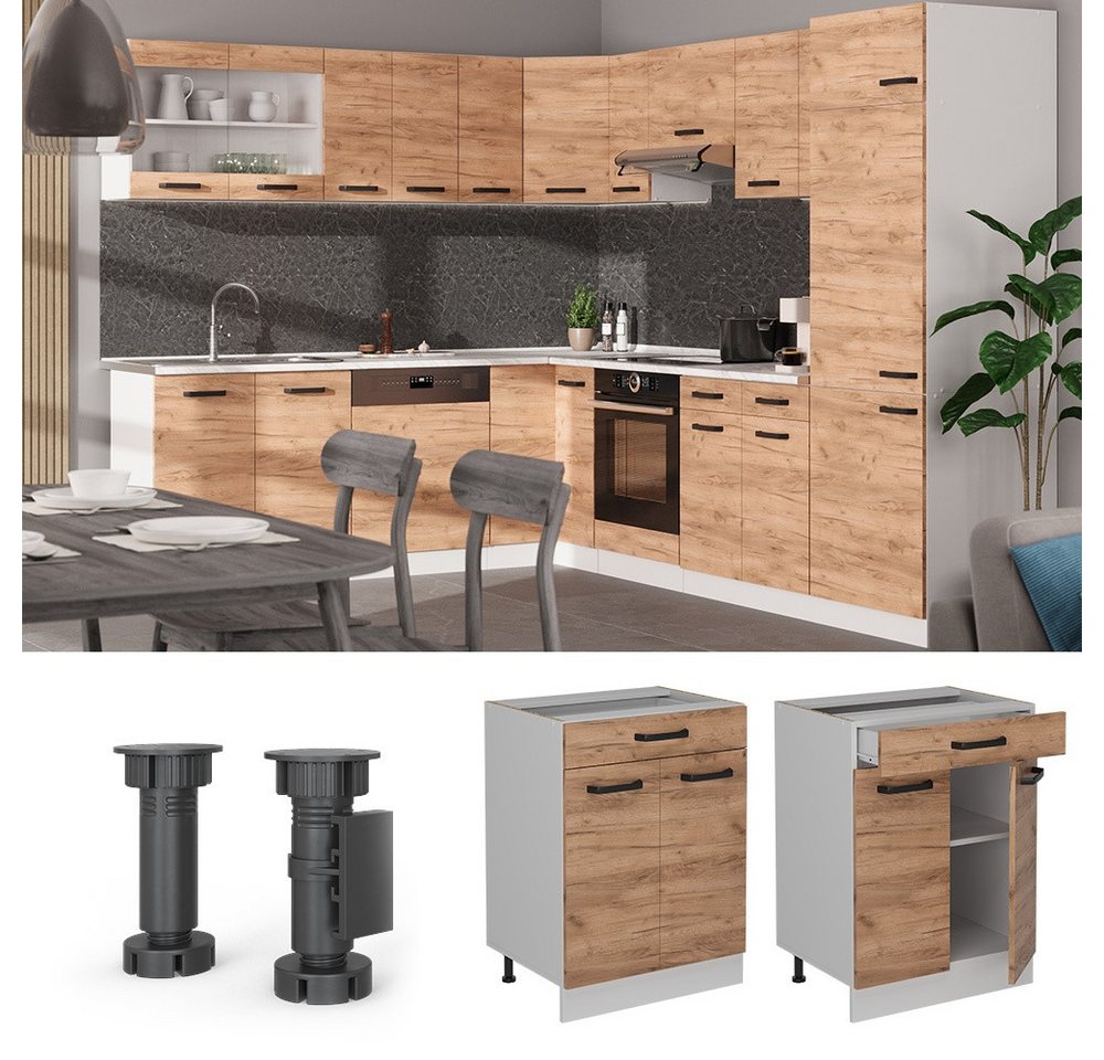 Vicco Unterschrank R-Line, Goldkraft Eiche/Weiß, 60 cm ohne Arbeitsplatte (1-St) – Bild 3 von 3