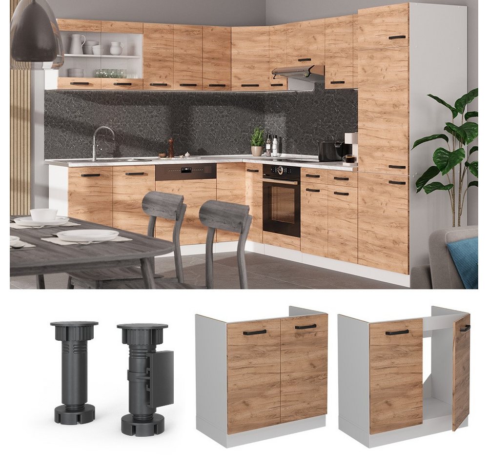 Vicco Unterschrank R-Line, Goldkraft Eiche/Weiß, 80 cm ohne Arbeitsplatte (1-St) – Bild 3 von 4