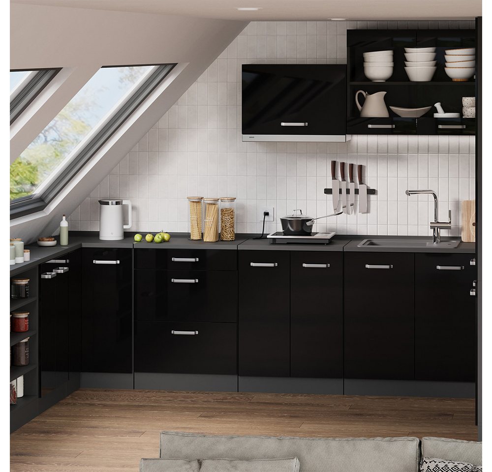 Vicco Unterschrank R-Line, Schwarz Hochglanz, 60 cm ohne Schräge mit 3 Schubladen (1-St) – Bild 3 von 5