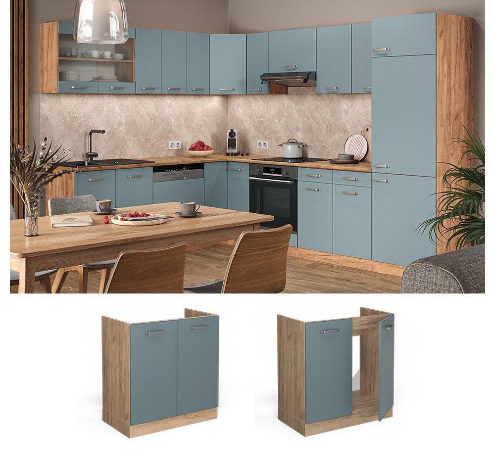 Vicco Unterschrank R-Line, Blau-Grau/Goldkraft Eiche, 80 cm ohne Arbeitsplatte (1-St) – Bild 3 von 5